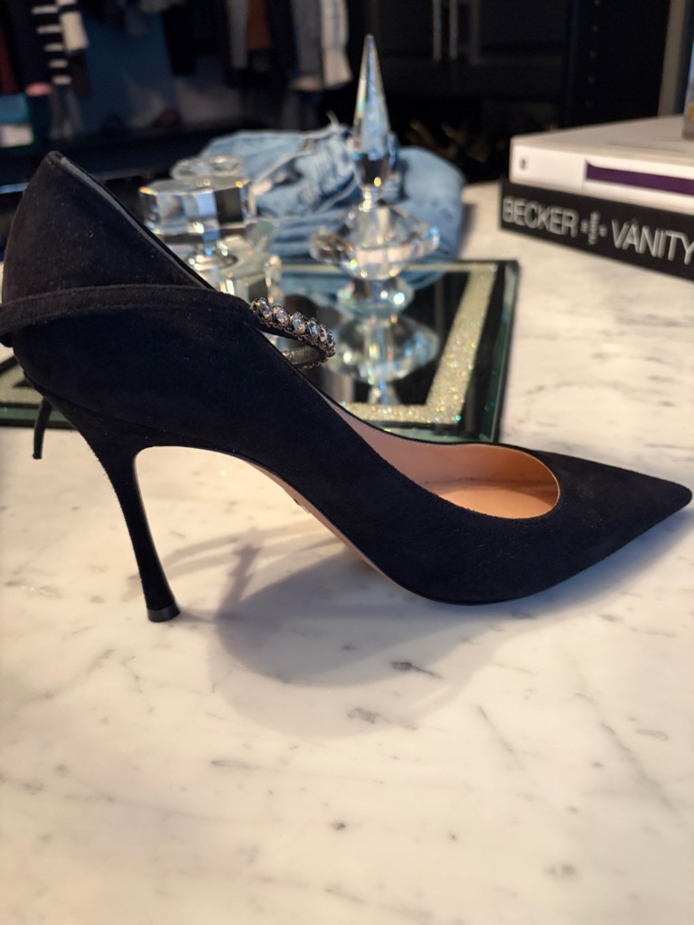 Dior Black Suede Pointed Pump with Crystal Ankle Strap - Picture 3 of 4